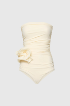 Nancy Ruched Flower One Piece Swimsuit In Cream Avalabel