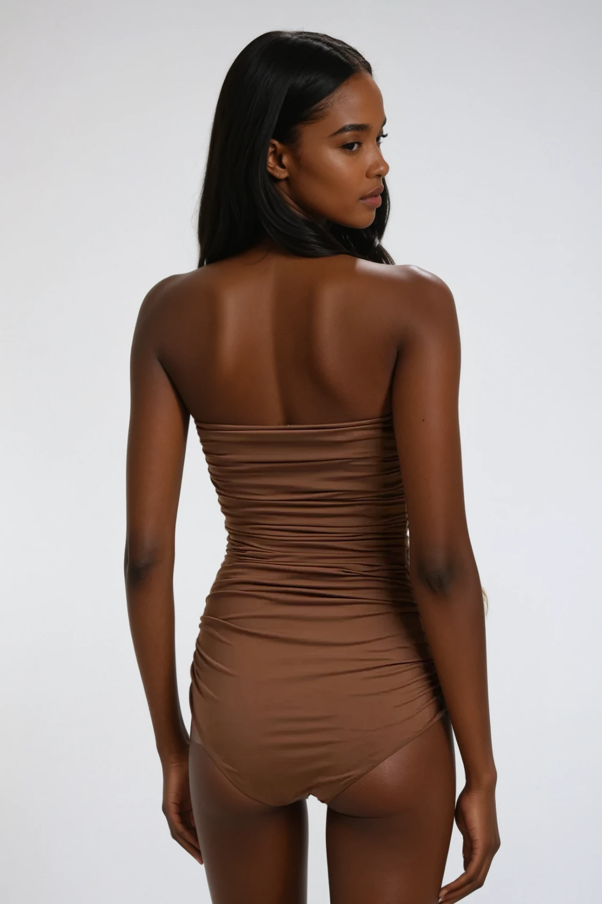 Nancy Ruched Flower One Piece Swimsuit In Mocha Mousse Avalabel