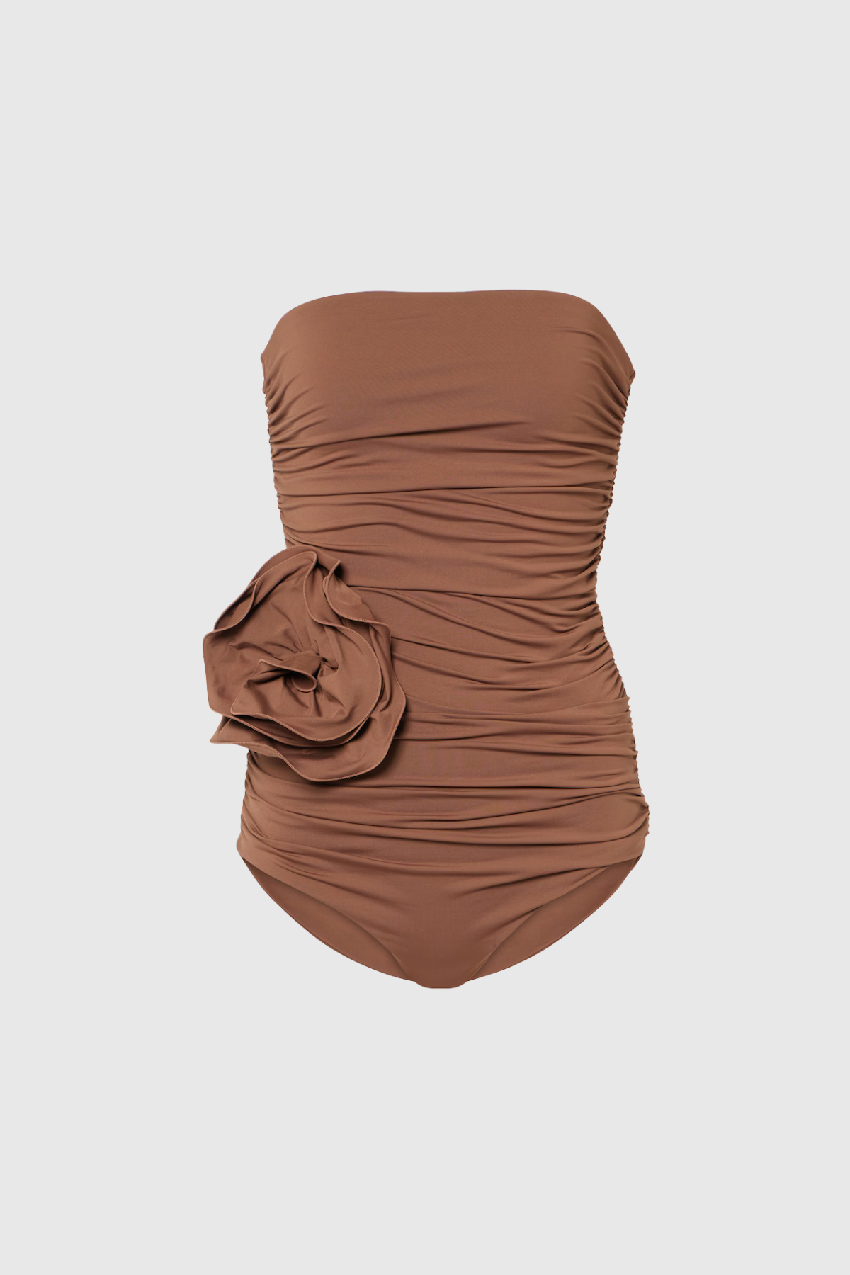 Nancy Ruched Flower One Piece Swimsuit In Mocha Mousse Avalabel