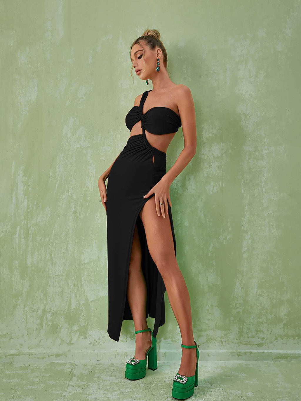 Berenice One Shoulder Cutout Maxi Dress In Black Avalabel