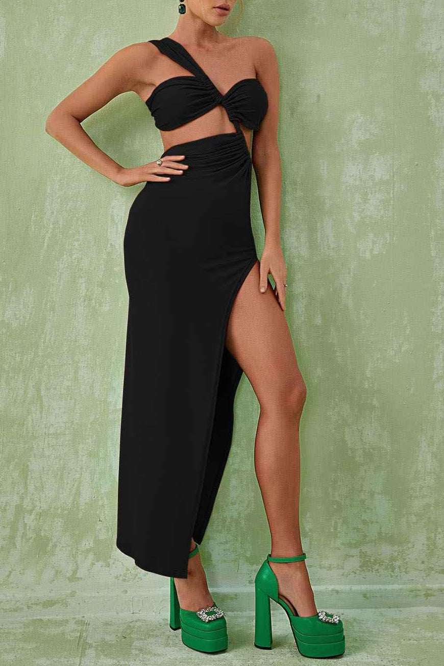 Berenice One Shoulder Cutout Maxi Dress In Black Avalabel