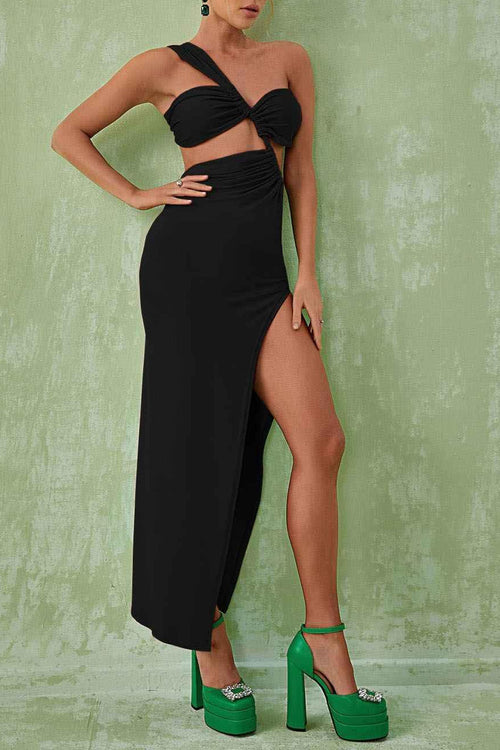 Berenice One Shoulder Cutout Maxi Dress In Black Avalabel