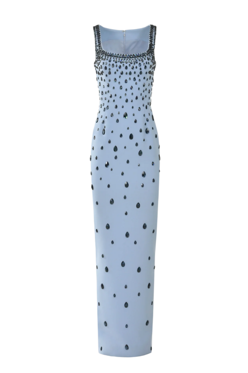 Crepe Raindrops Embroidery Maxi Dress In Blue Avalabel