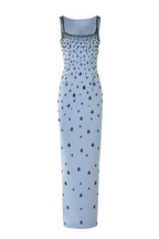 Crepe Raindrops Embroidery Maxi Dress In Blue Avalabel