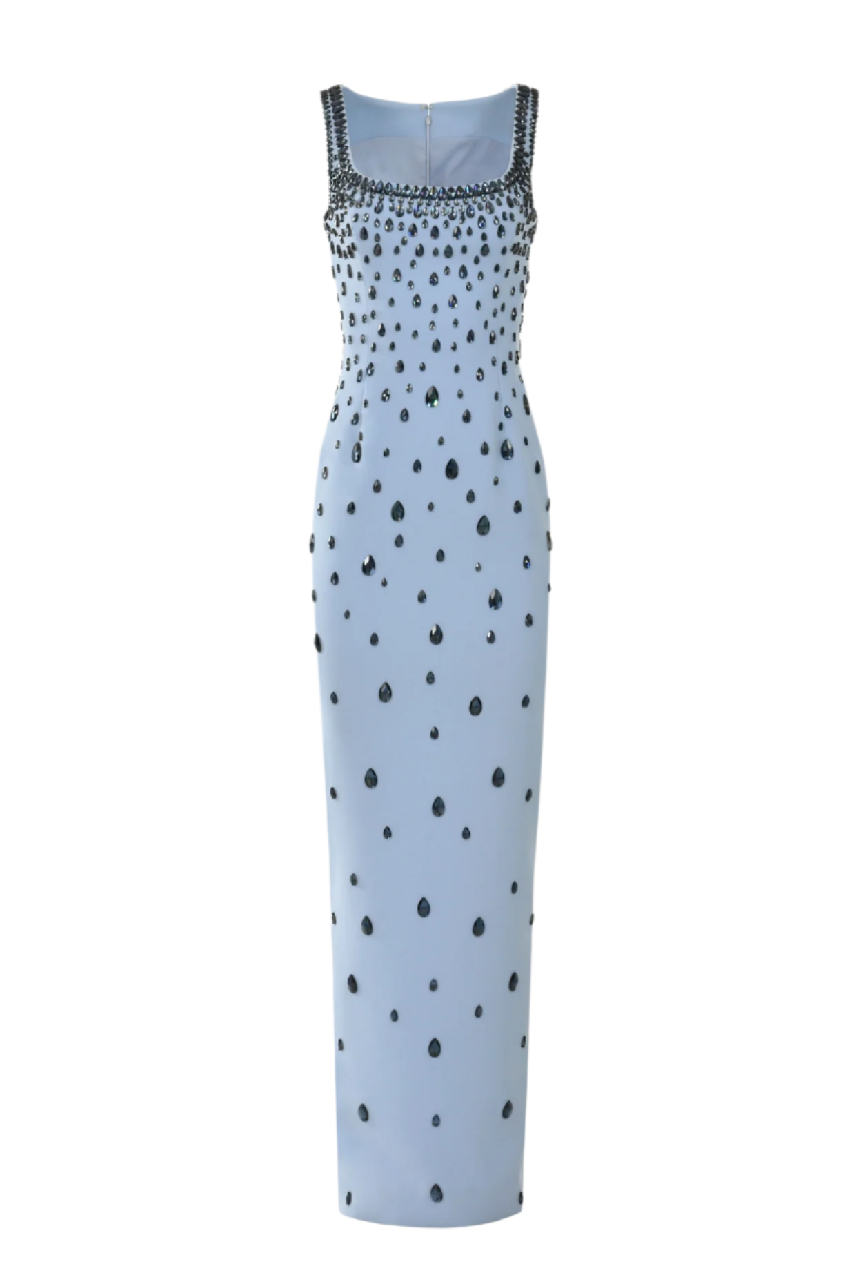 Crepe Raindrops Embroidery Maxi Dress In Blue Avalabel