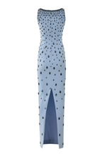 Crepe Raindrops Embroidery Maxi Dress In Blue Avalabel
