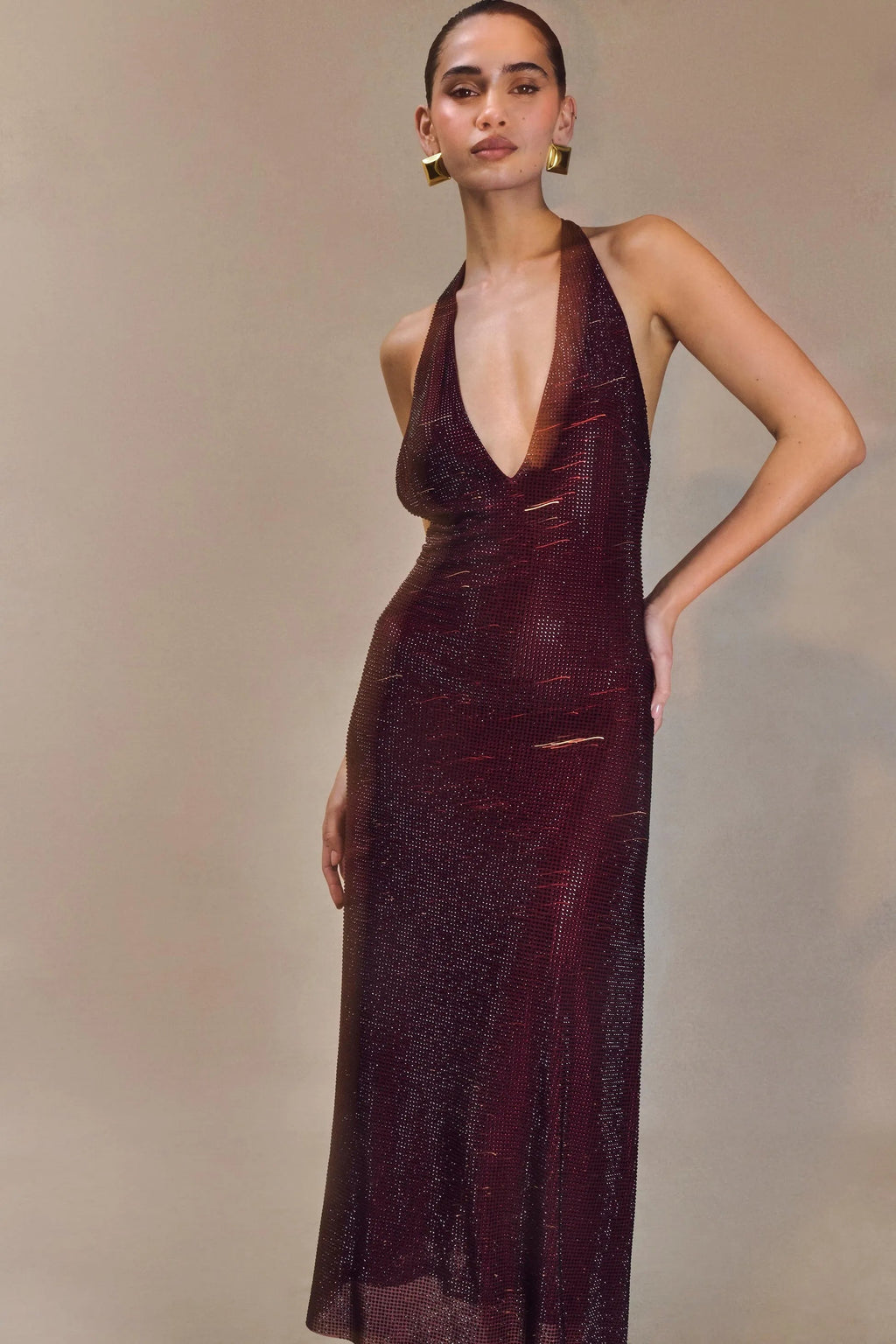Diamond Halter Neck Midi Dress Avalabel