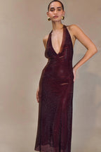 Diamond Halter Neck Midi Dress Avalabel