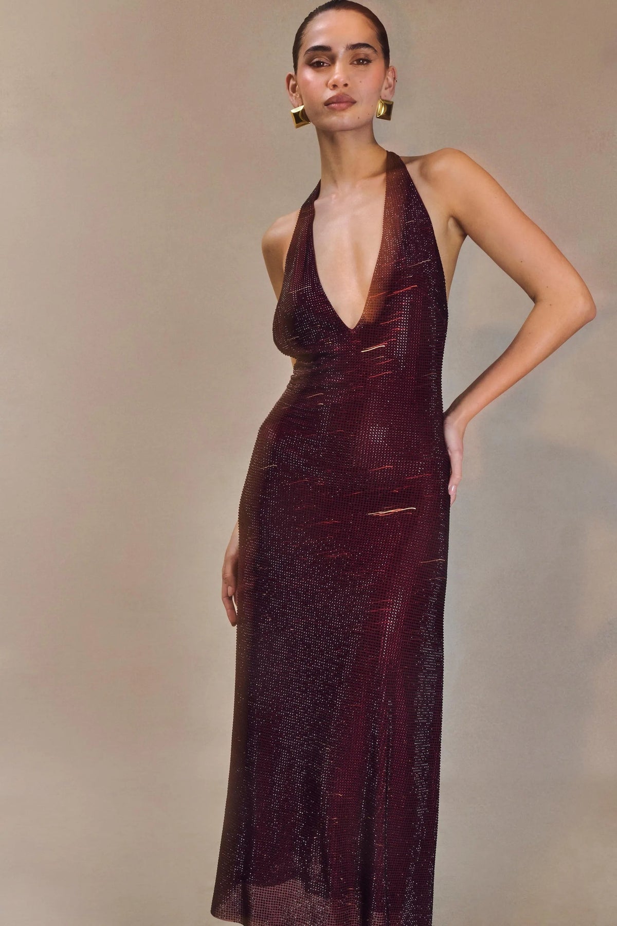 Diamond Halter Neck Midi Dress Avalabel