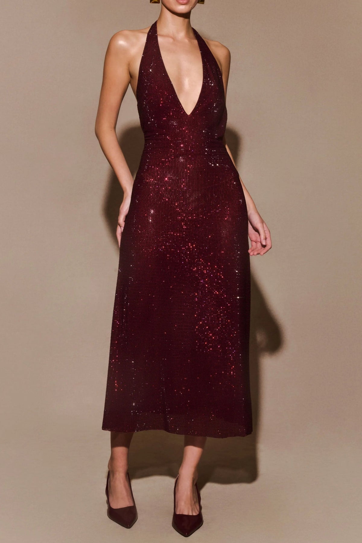 Diamond Halter Neck Midi Dress Avalabel