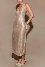 Diamond Halter Neck Midi Dress Avalabel