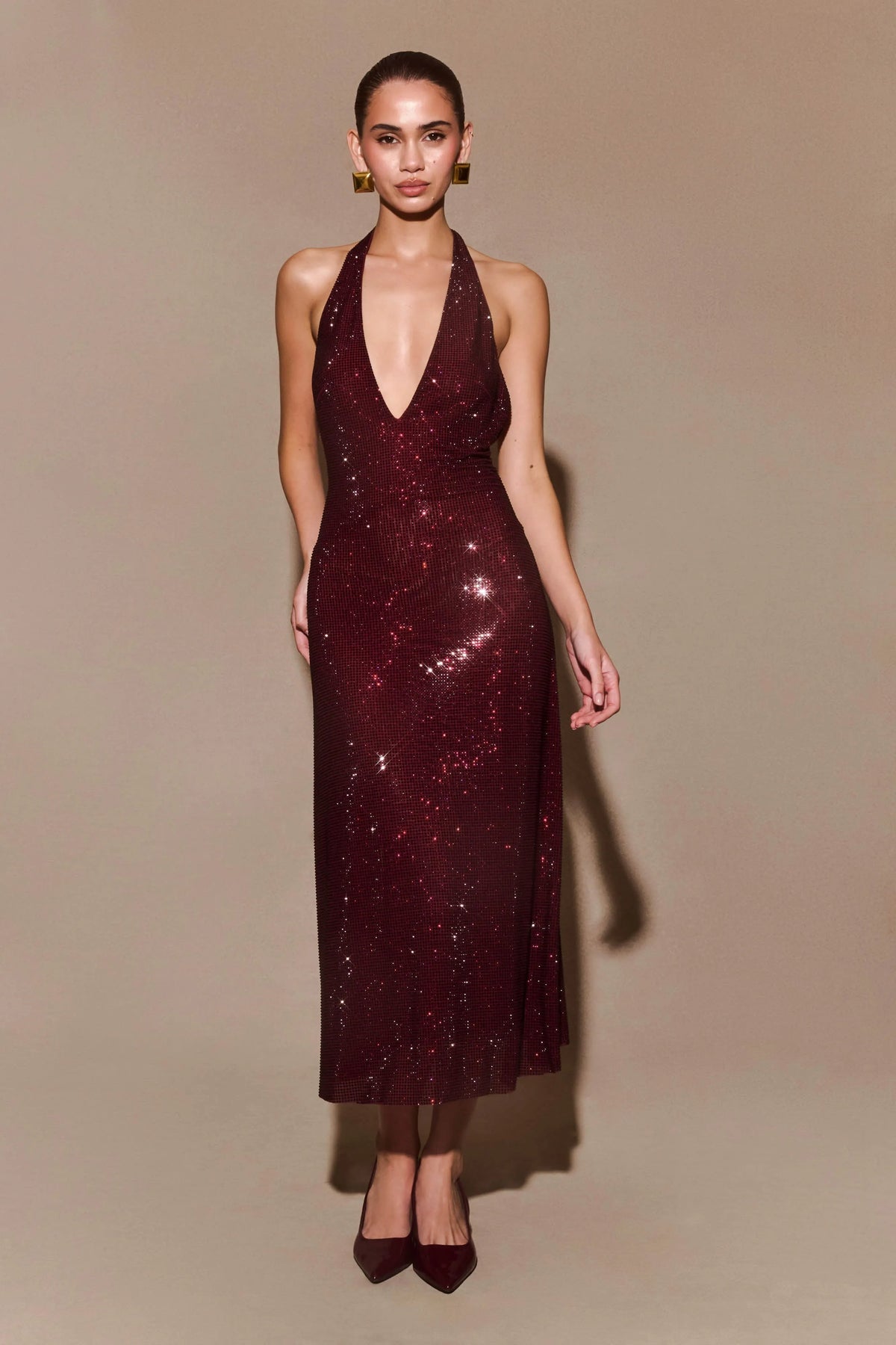 Diamond Halter Neck Midi Dress Avalabel