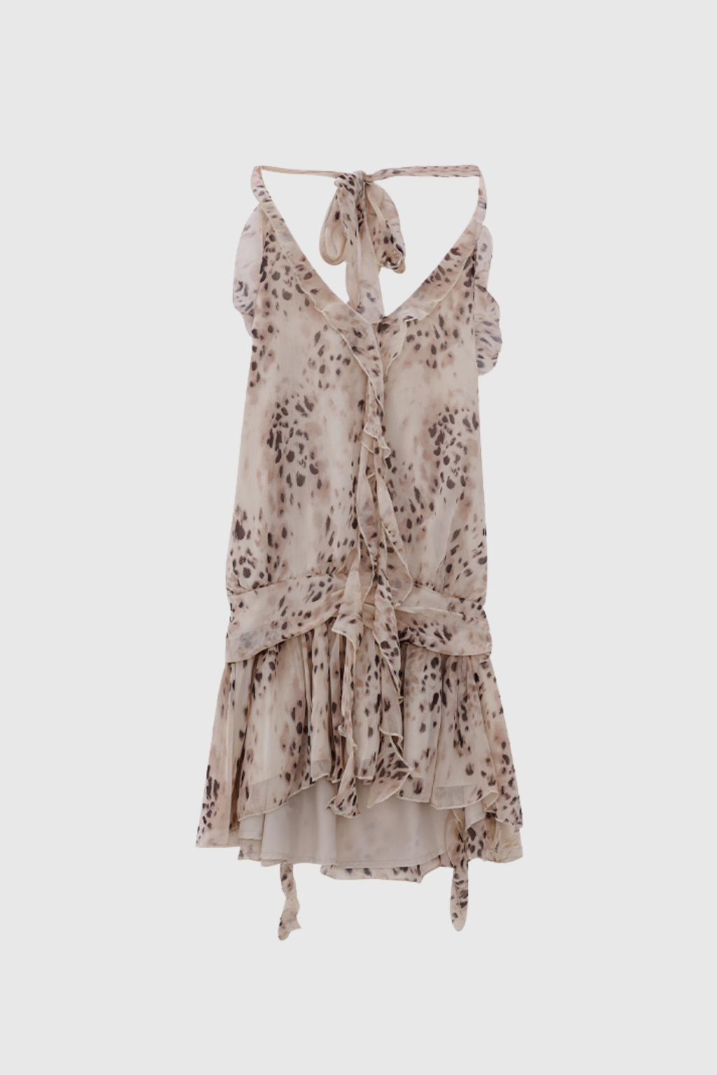 Beyza Leopard Halter Neck Ruch Mini Dress Avalabel