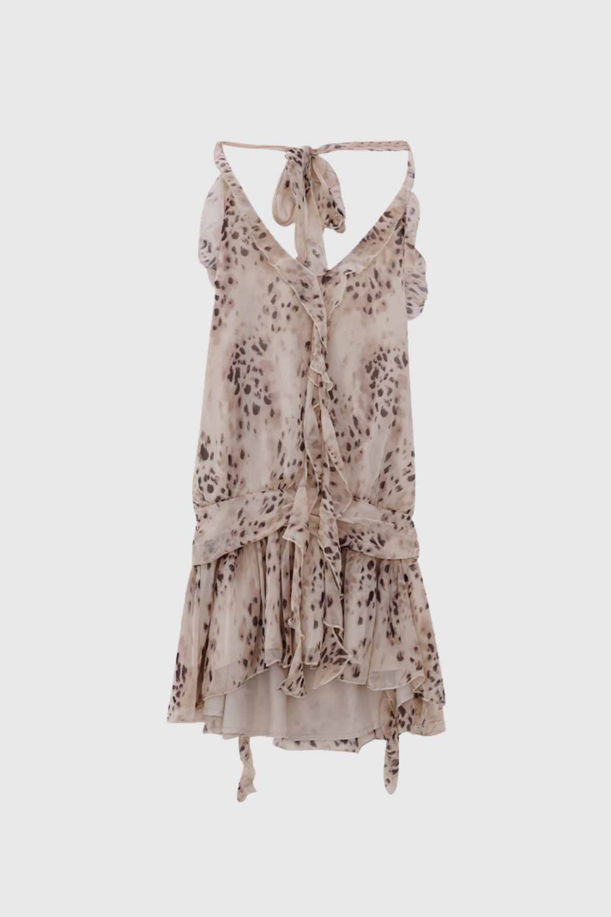 Beyza Leopard Halter Neck Ruch Mini Dress Avalabel