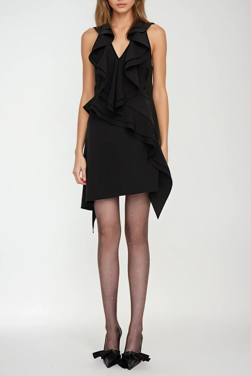 Phoenix Ruffled Backless Mini Dress in Black
