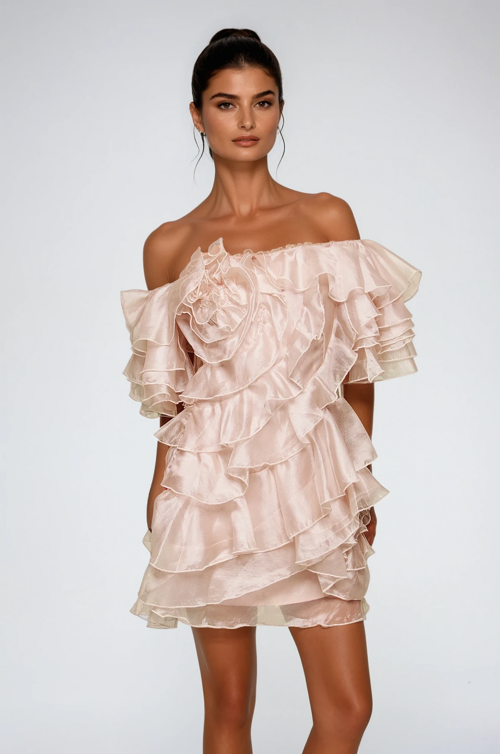 Blandine Ruffle Ruch Mini Dress Avalabel