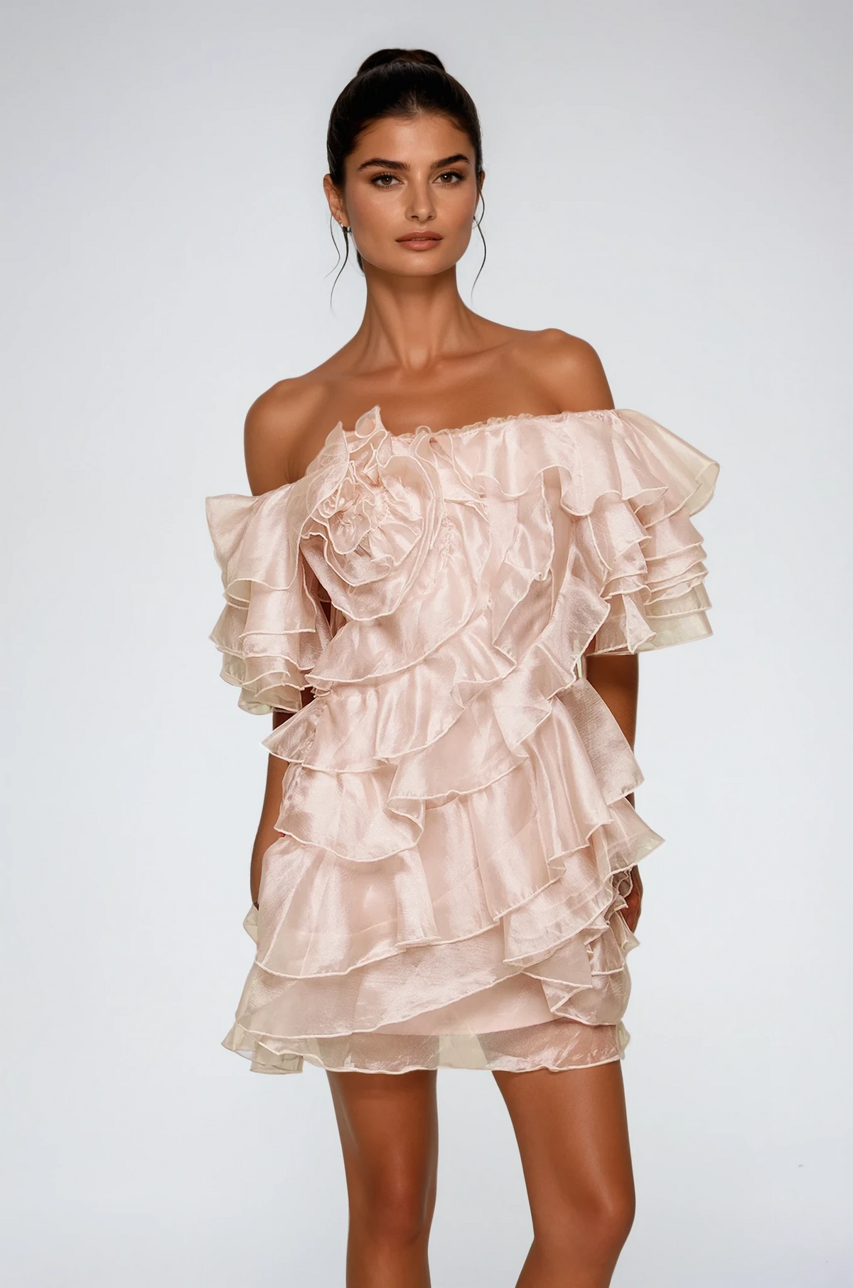 Blandine Ruffle Ruch Mini Dress Avalabel