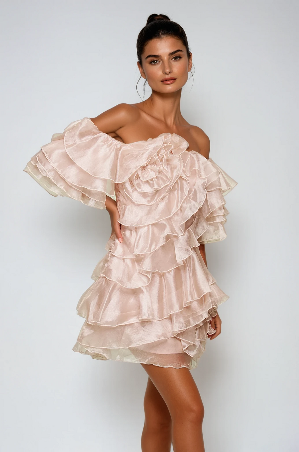 Blandine Ruffle Ruch Mini Dress Avalabel