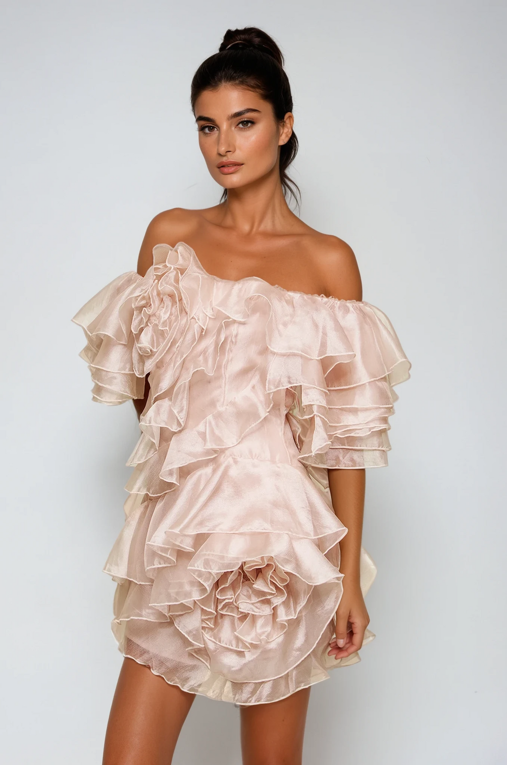 Blandine Ruffle Ruch Mini Dress Avalabel