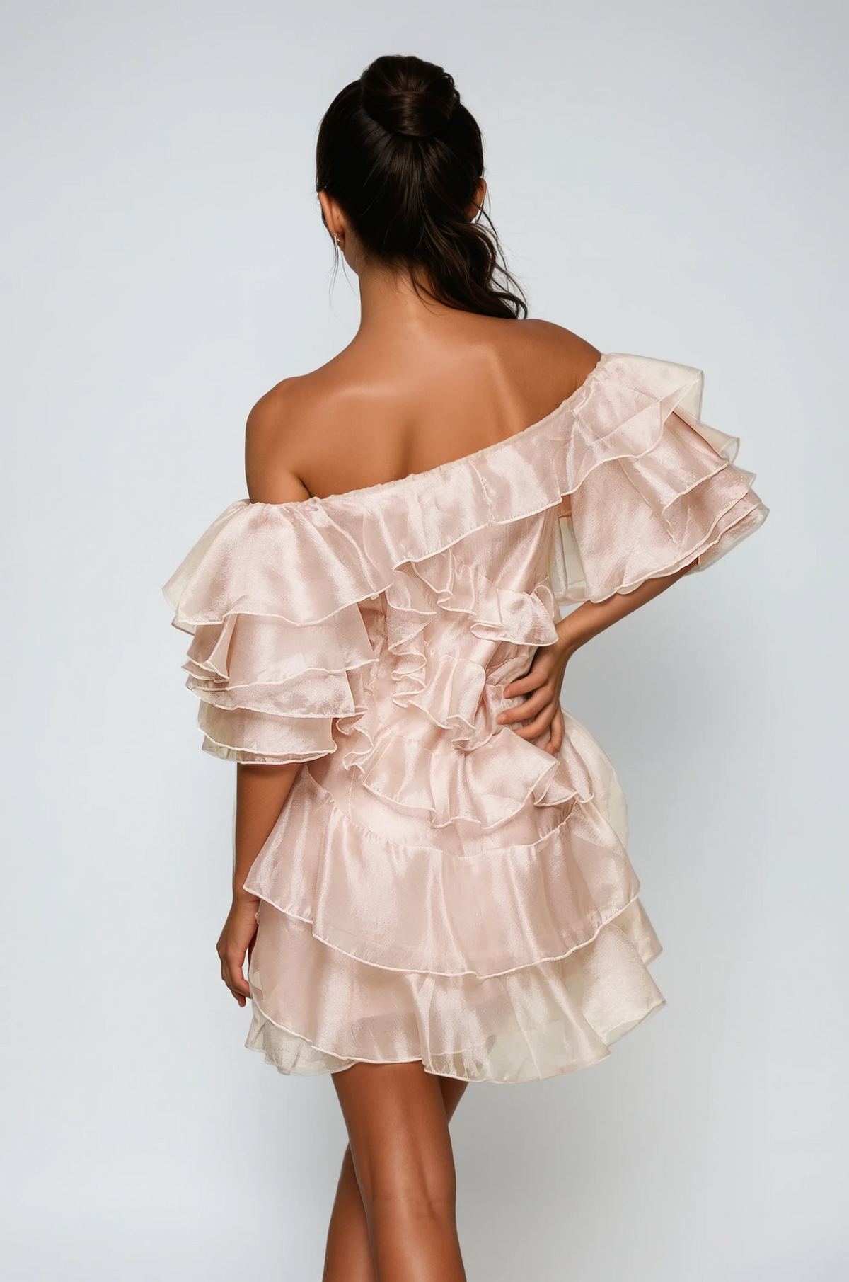 Blandine Ruffle Ruch Mini Dress Avalabel