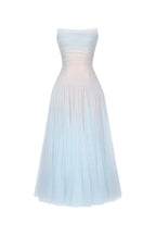 BLUE DRAPED LACE MIDI DRESS Avalabel