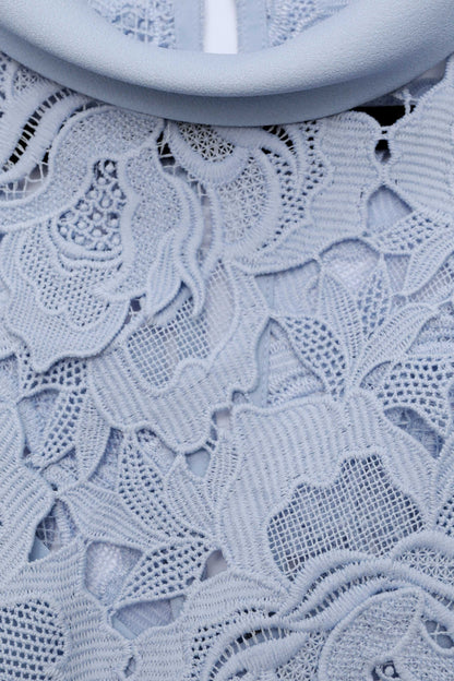 Blue Flower Lace Contrast Collar Midi Dress Avalabel
