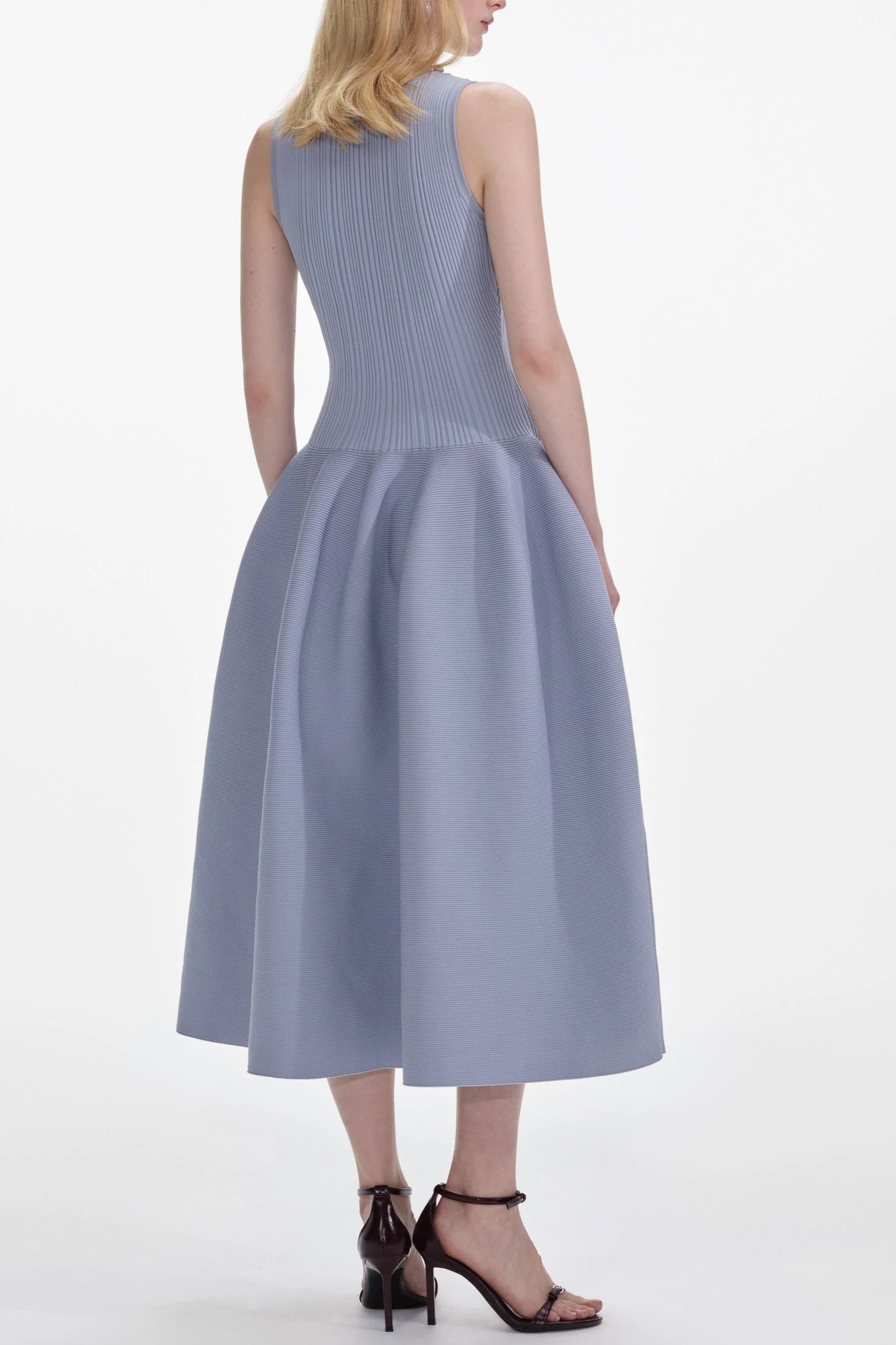 Blue Ribbed Knit Diamante Midi Dress Avalabel