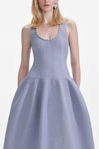 Blue Ribbed Knit Diamante Midi Dress Avalabel