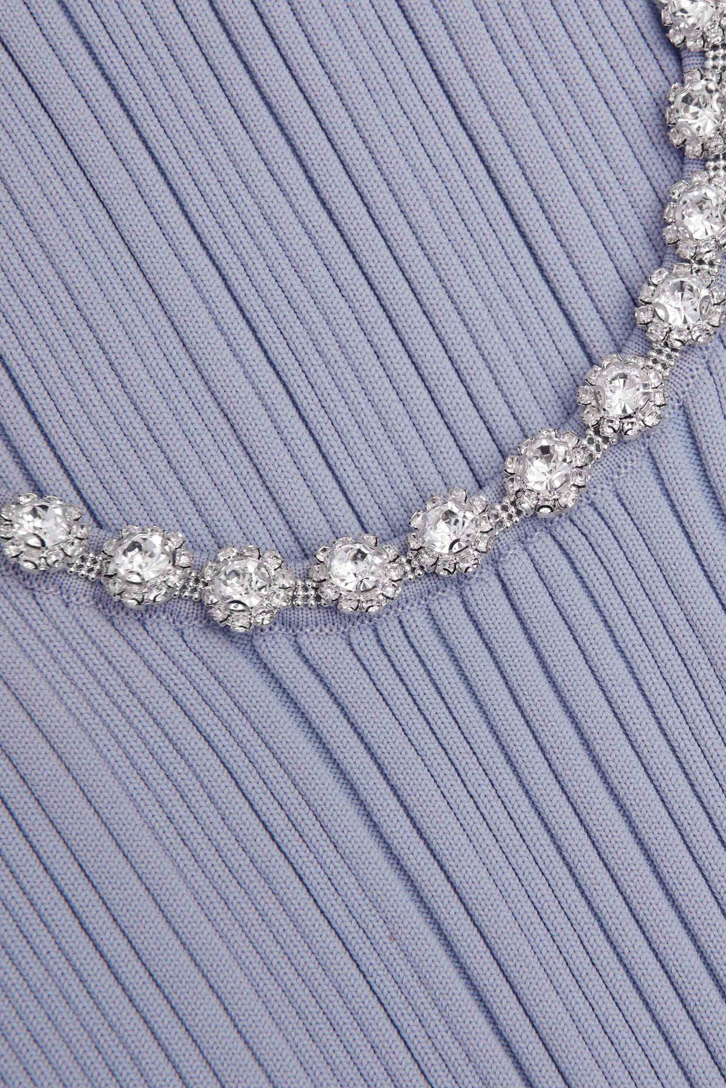 Blue Ribbed Knit Diamante Midi Dress