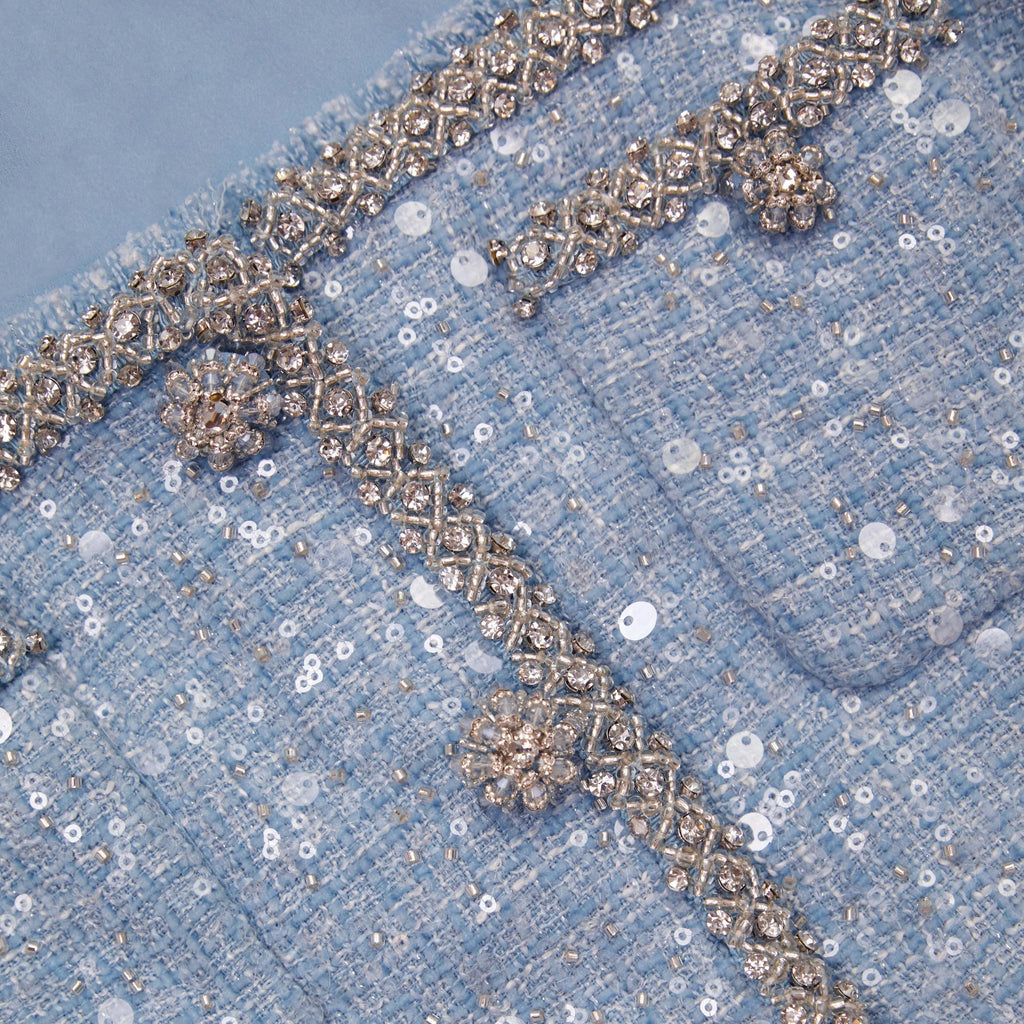 BLUE SEQUIN BOUCLE CROP TOP Avalabel