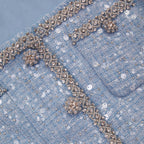 BLUE SEQUIN BOUCLE CROP TOP Avalabel