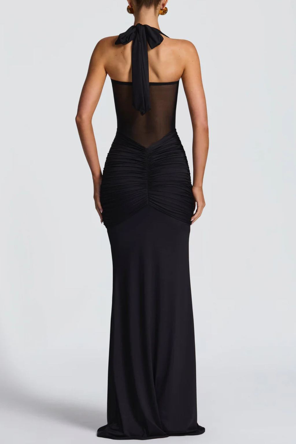 Bonao Halter Ruched Maxi Dress - Black Avalabel