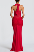 Bonao Halter Ruched Maxi Dress - Red Avalabel