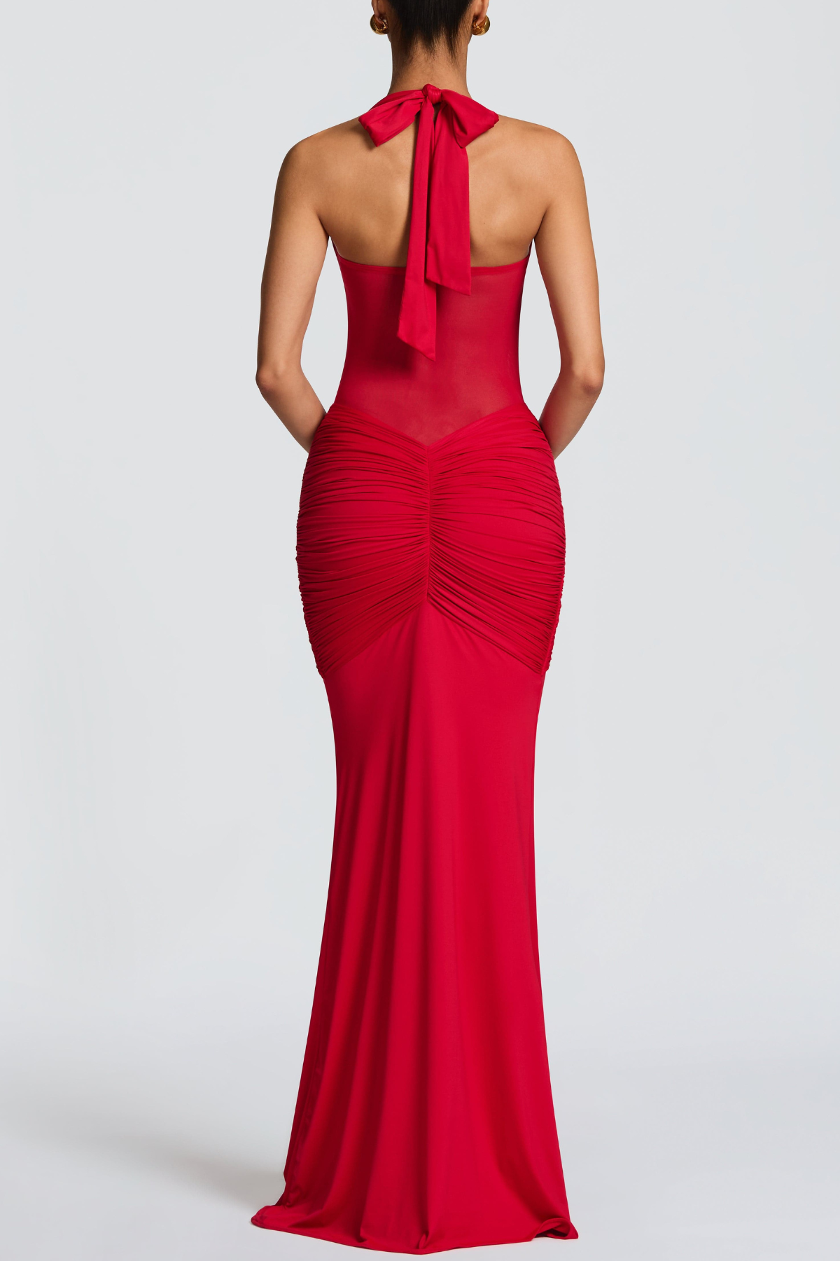 Bonao Halter Ruched Maxi Dress - Red Avalabel