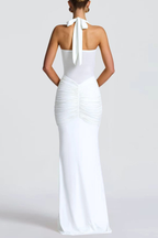 Bonao Halter Ruched Maxi Dress - White Avalabel