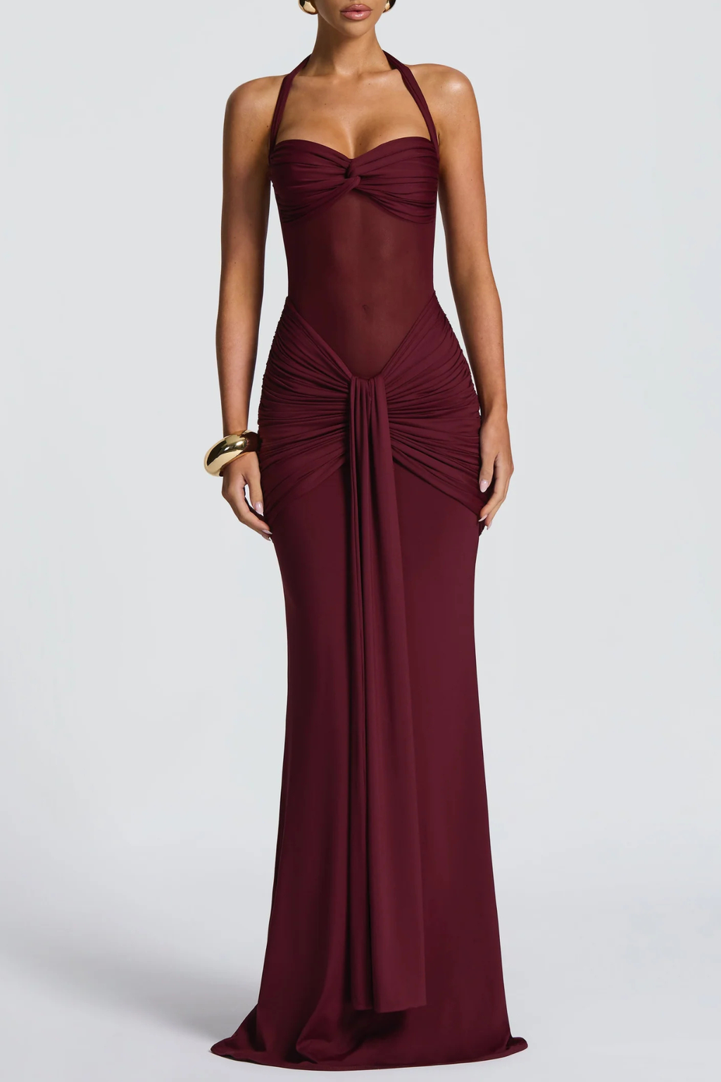 Bonao Halter Ruched Maxi Dress - Wine Avalabel