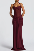 Bonao Halter Ruched Maxi Dress - Wine Avalabel