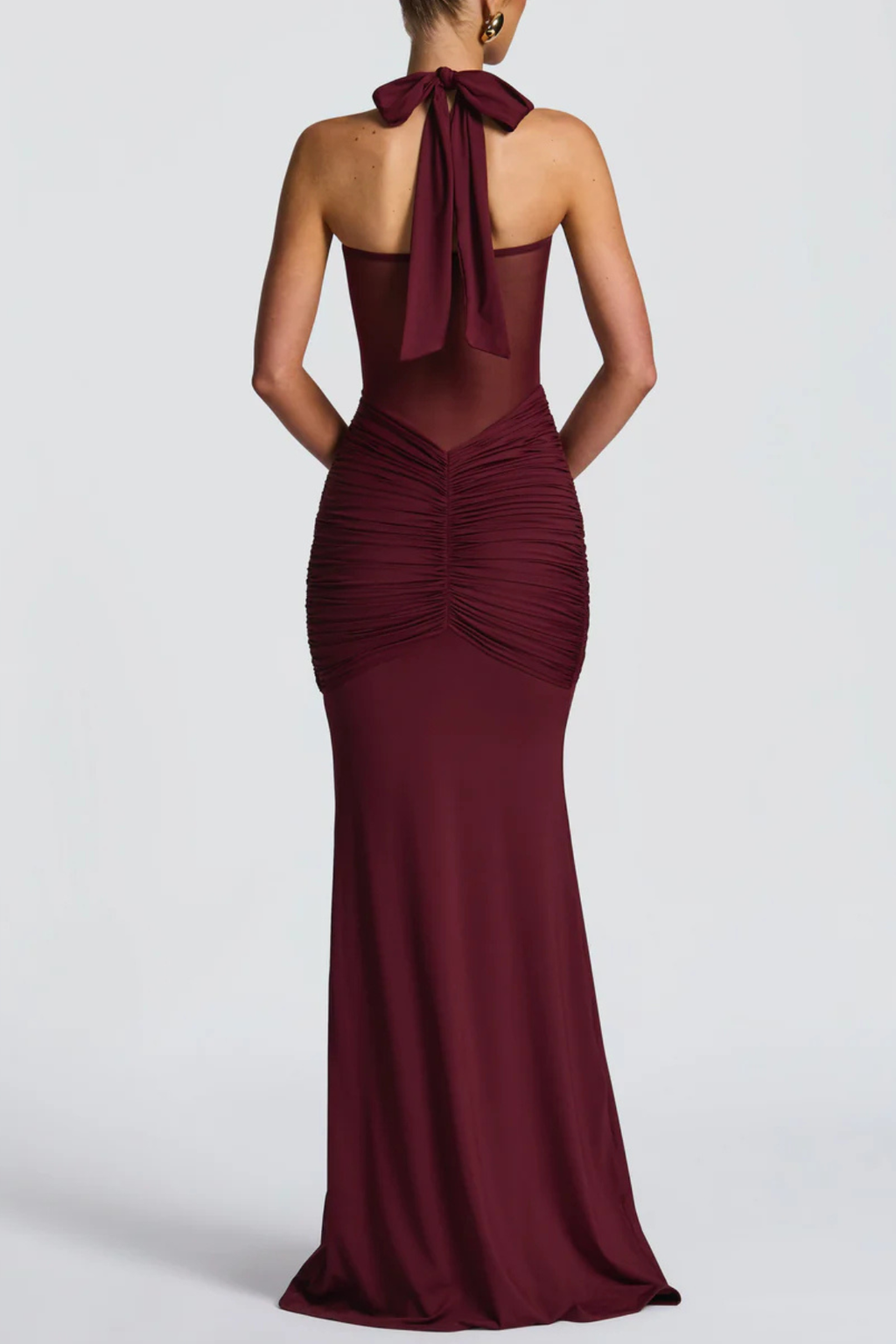 Bonao Halter Ruched Maxi Dress - Wine Avalabel