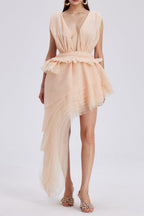 Bosmat Ruch Mesh Asymmetric Mini Dress In Apricot Avalabel