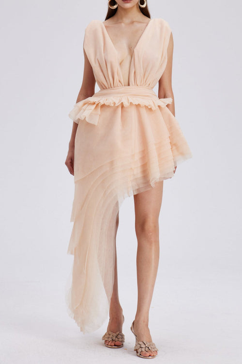 Bosmat Ruch Mesh Asymmetric Mini Dress In Apricot Avalabel