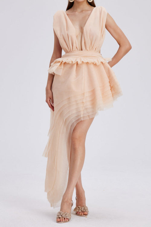 Bosmat Ruch Mesh Asymmetric Mini Dress In Apricot Avalabel