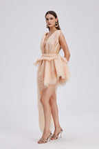 Bosmat Ruch Mesh Asymmetric Mini Dress In Apricot Avalabel