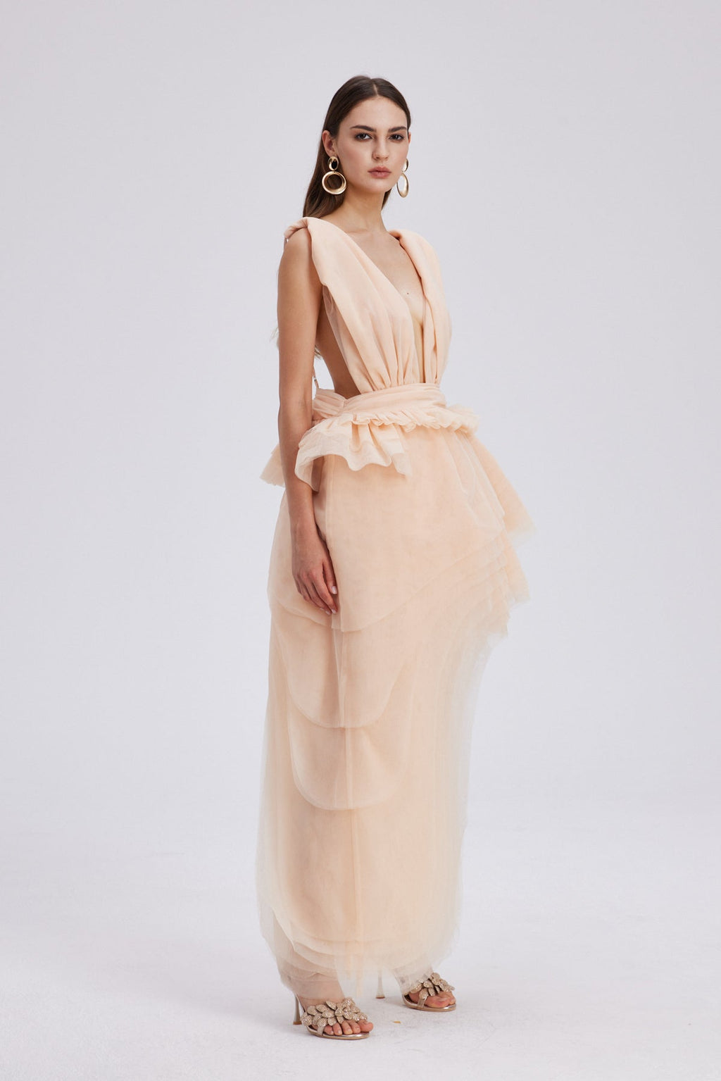 Bosmat Ruch Mesh Asymmetric Mini Dress In Apricot Avalabel