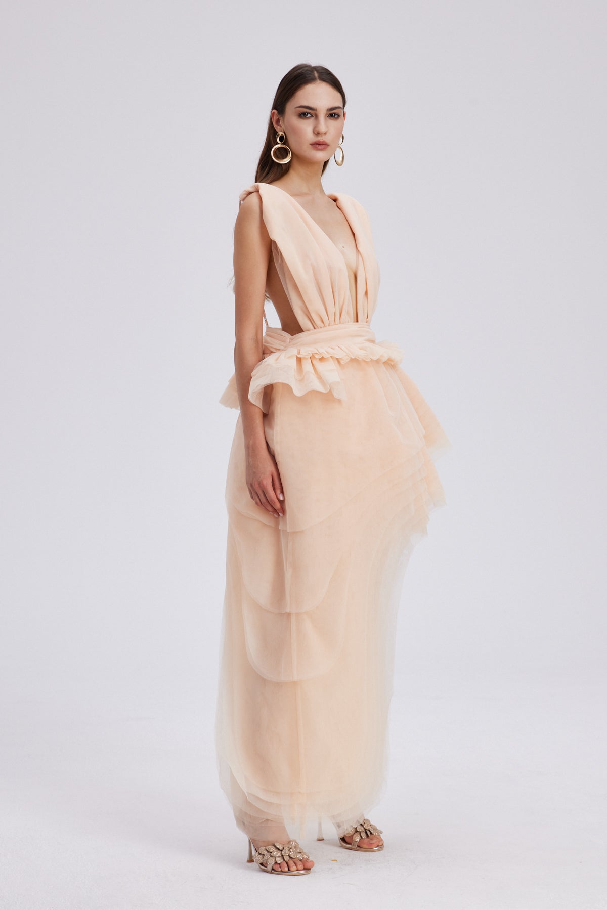 Bosmat Ruch Mesh Asymmetric Mini Dress In Apricot Avalabel