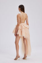 Bosmat Ruch Mesh Asymmetric Mini Dress In Apricot Avalabel