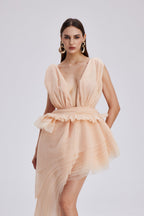 Bosmat Ruch Mesh Asymmetric Mini Dress In Apricot Avalabel