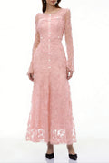 Tracy Pink 3D-Floral Embroidered Lace Maxi Dress Avalabel