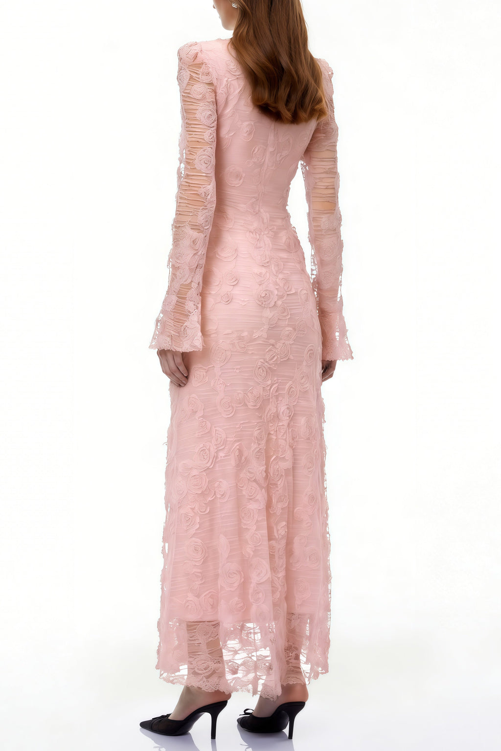 Tracy Pink 3D-Floral Embroidered Lace Maxi Dress Avalabel