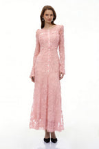 Tracy Pink 3D-Floral Embroidered Lace Maxi Dress Avalabel