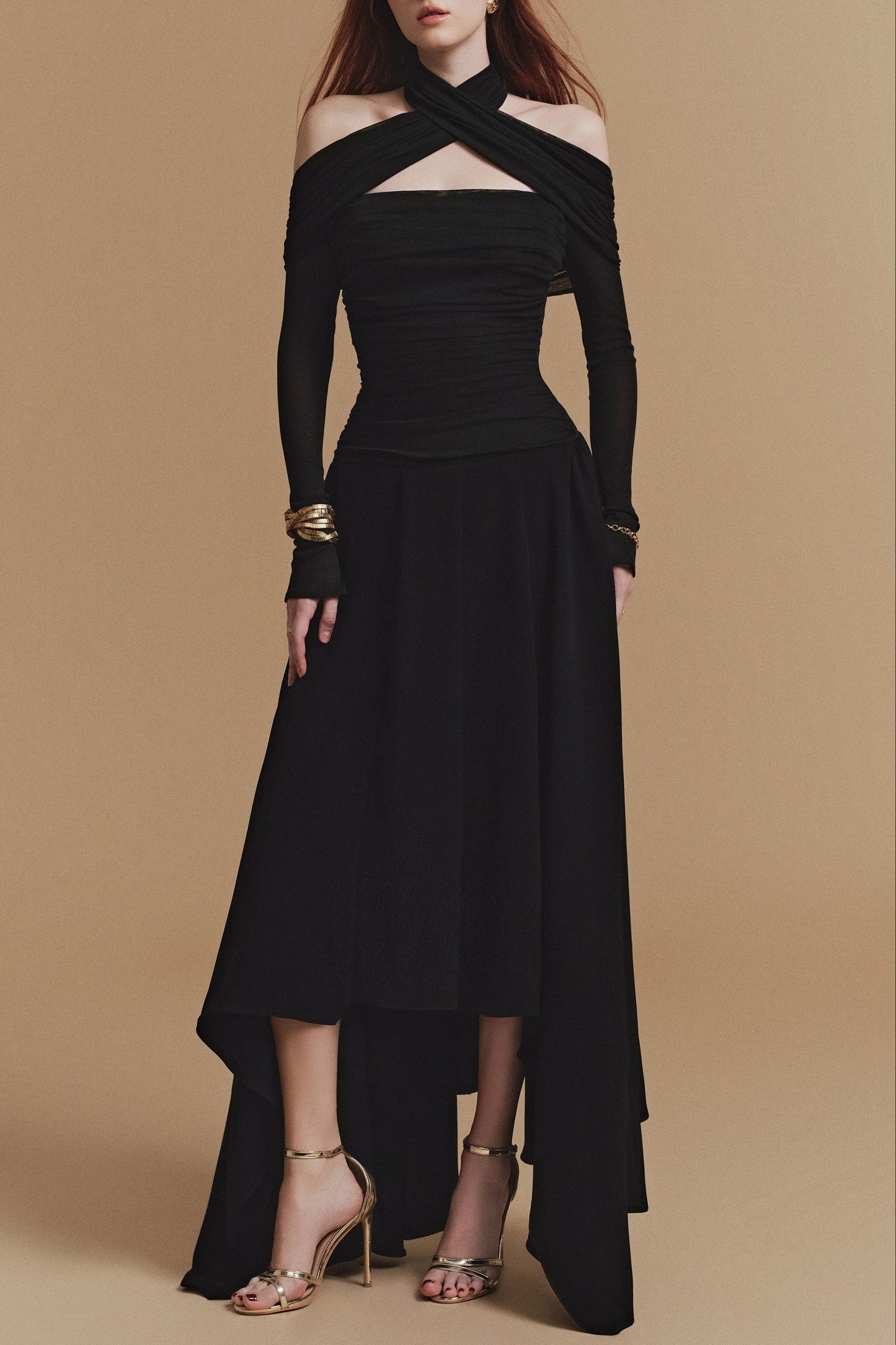 Silouh Long sleeve Midi Dress